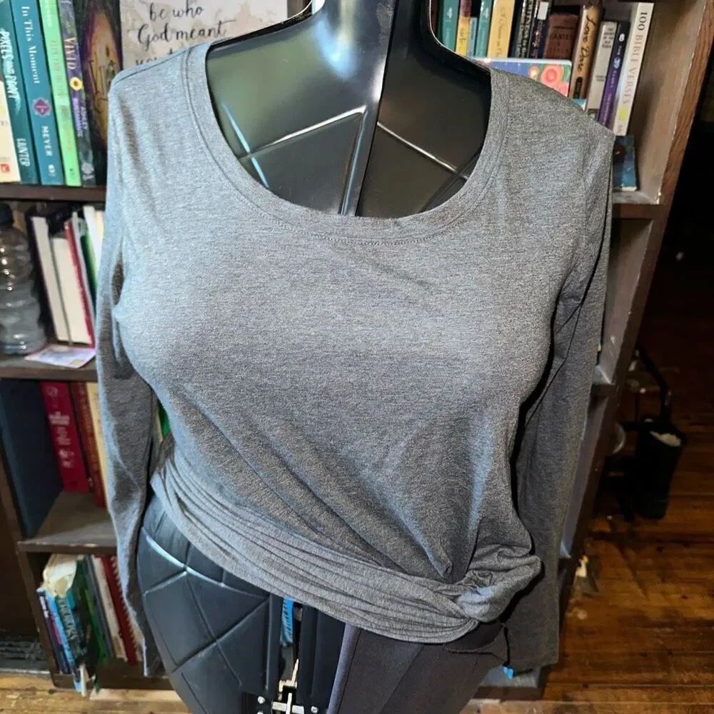 Fabletics gray sporty twist hem Athleisure long sleeve top